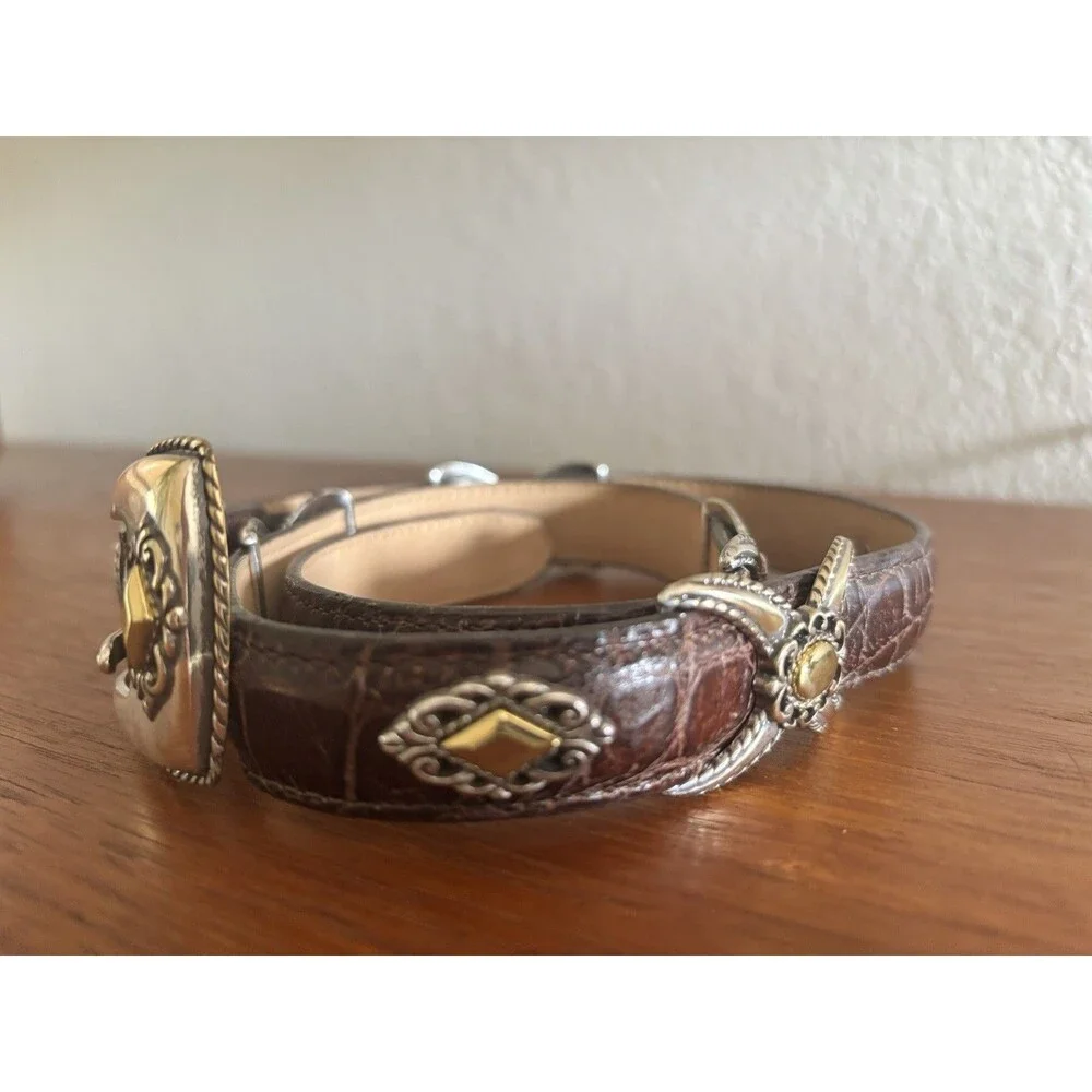 Vintage 90s BRIGHTON Two-Toned CONCHO Leather Belt SIZE SMALL Croc Embossed